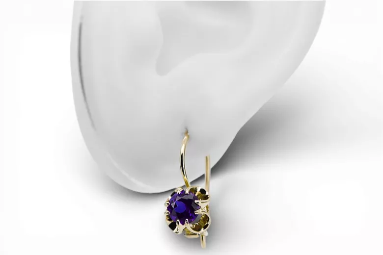 14 Karat Gelbgold 14K (585) Alexandrite ohrringe vec035y Russisch Sowjetisch UdSSR Vintage Stil Art Deco style